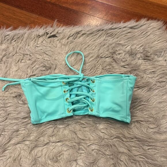 Victoria secret teal padded underwire‎ lace up back swimsuit top - Picture 2 of 4